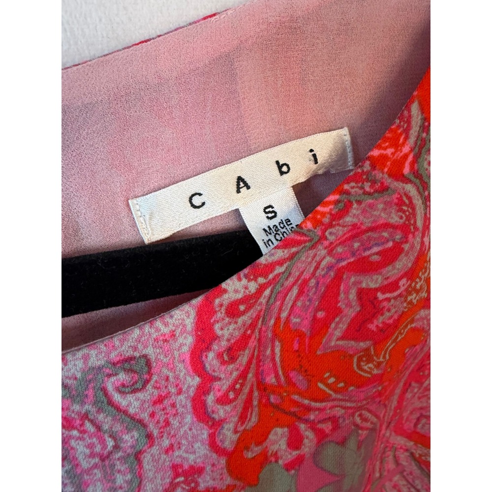 Cabi Womens Pink Orange Paisley Sleeveless Blouse Style 127 Zip Back Top S - Picture 3 of 6